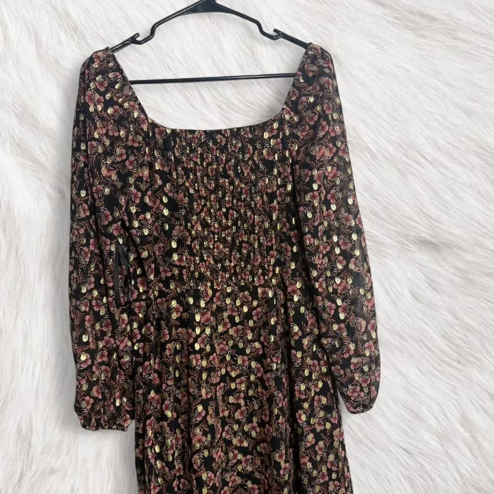 LOFT Floral Puff Sleeve Side Slit Dress - size 6 - Cottagecore / Spring Workwear